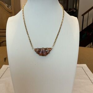 Amber Glass Slide Gold Tone Pendant Necklace